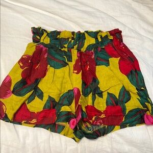 Zara High Waist Floral Shorts - Red and yellow